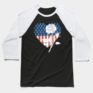 Patriotic Heart with White Rose Baseball T-Shirt